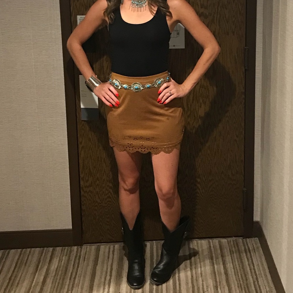 Faux suede eyelet skirt